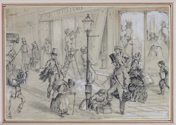 London Street Scene, illustration till "Twice Round the Clock" av George Augustus Sala (1828-96) 1859